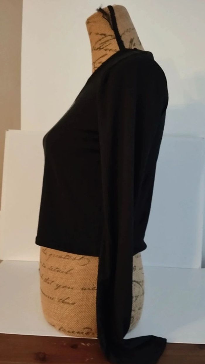 Tee shirt manches longues noir taille l avec motifs strass - photo numéro 5