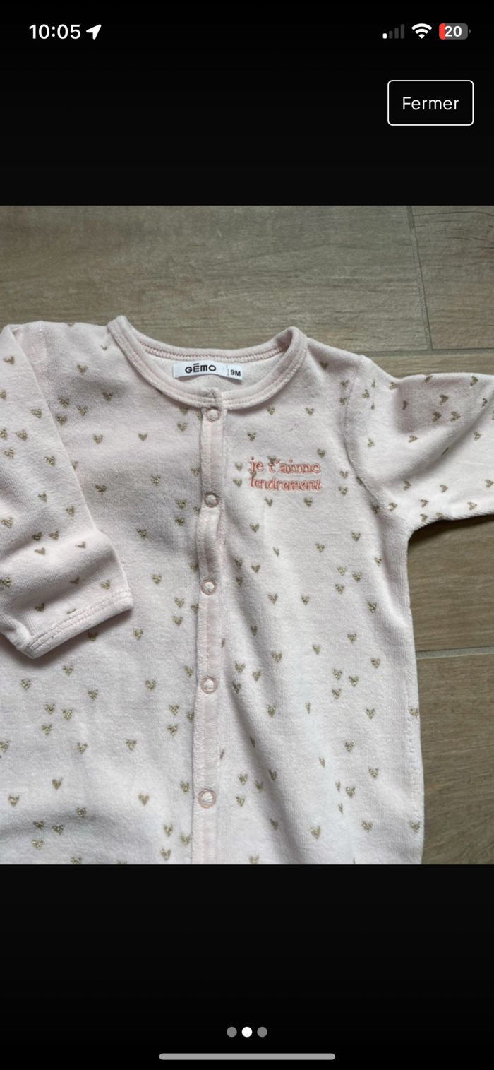 Lot de 2 pyjamas dors bien en velours Kiabi Gemo T 9 mois - photo numéro 2