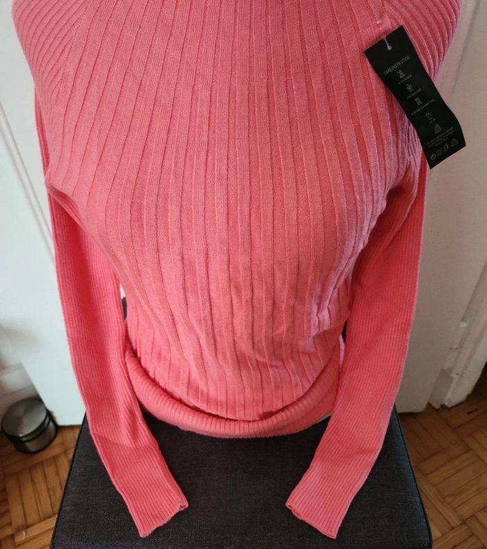 Pull col roulé coton rose - photo numéro 3