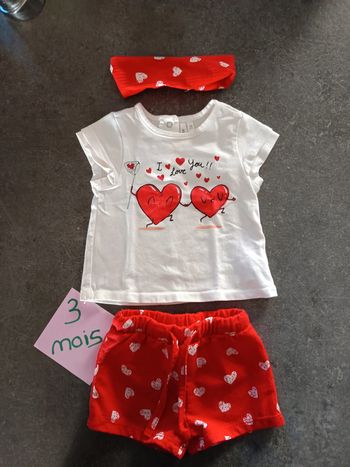 Ensemble 3 pièces coeurs 3 mois