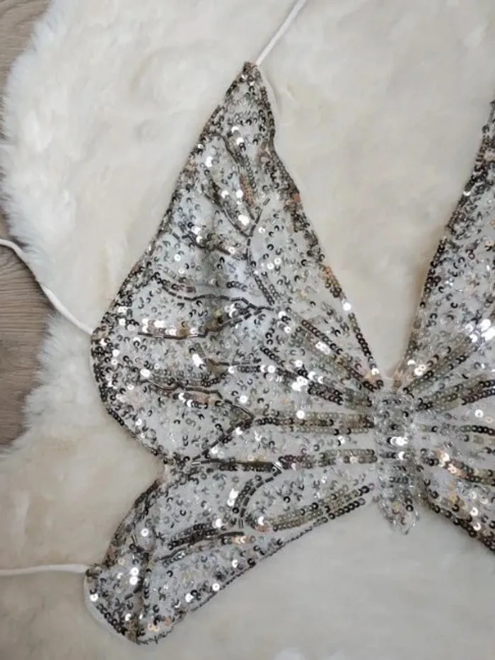 Crop top papillon à sequins taille M - photo numéro 3