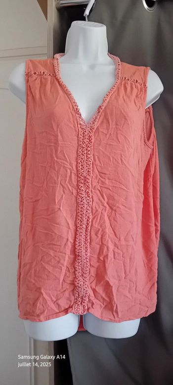 Tunique sans manches assymetrique bandes ajourées rose femme XL camaïeu