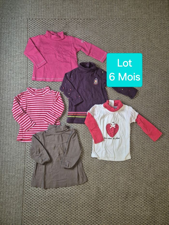 Lot de 5 t-shirts fille cols roulés - 6 mois