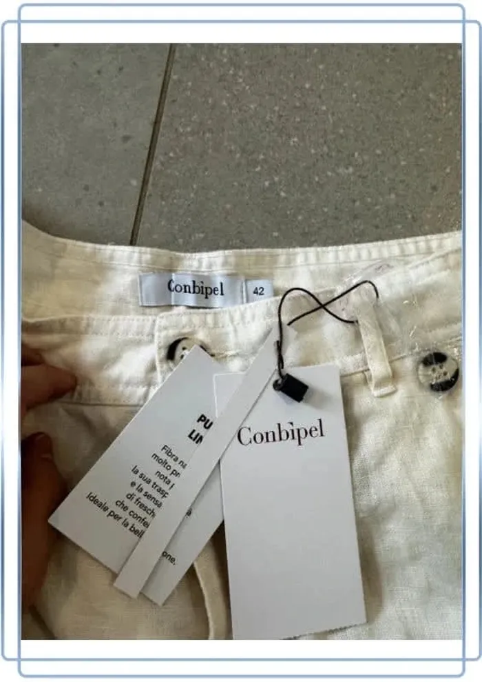 Pantalon long blanc Conbipel, taille 42 italie mais 38FR, neuf 38x110cm - photo numéro 3