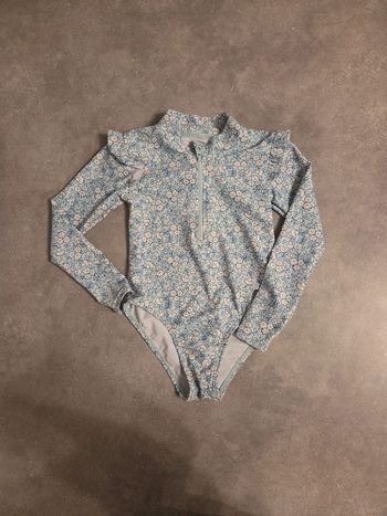 Maillot de bain fille 1 pièce anti-UV manche longue bleu a motifs T3ans TBE Vertbaudet