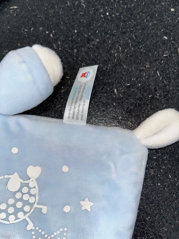 Doudou ours lapin blanc bleu peluche étoiles lune phosphorescent - photo numéro 2