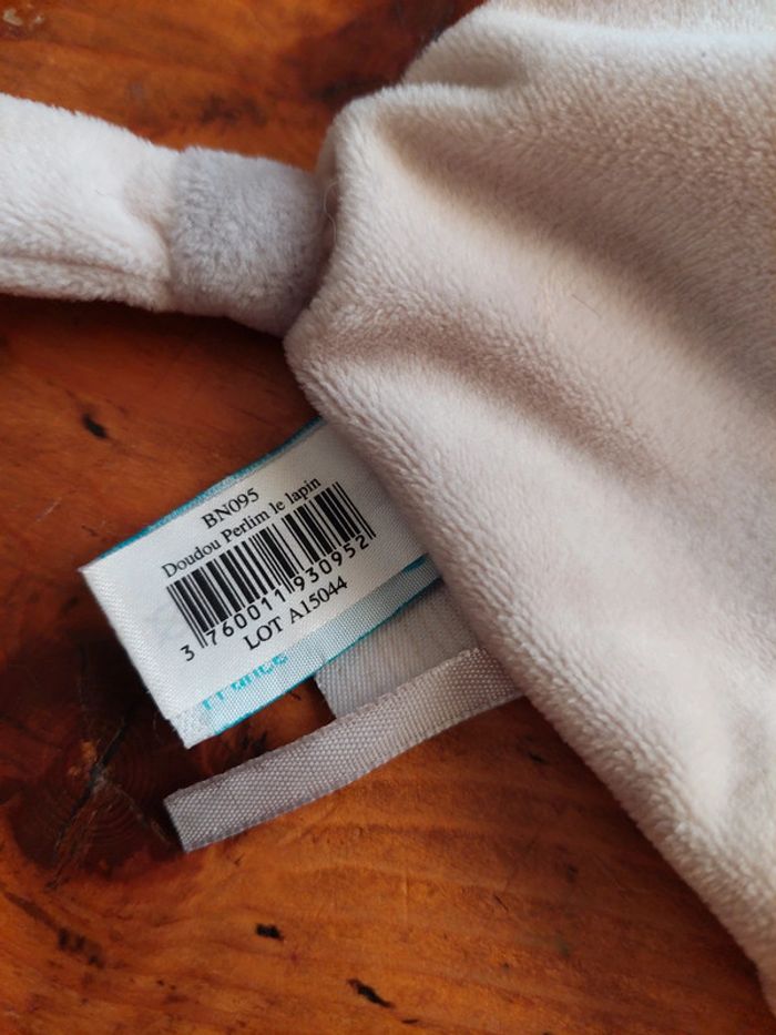 Doudou plat Lapin beige blanc gris étoiles Perlim Baby nat - photo numéro 5