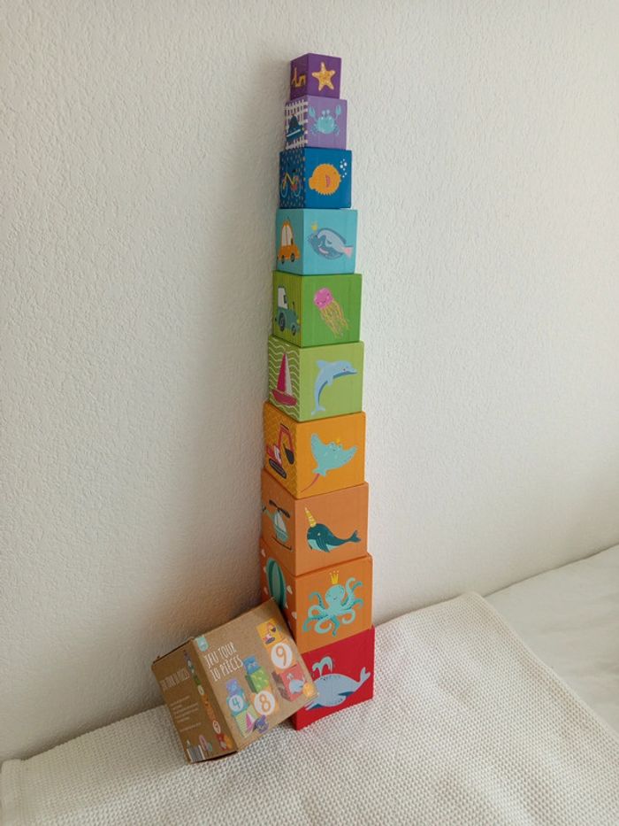 Jeu tour cubes empilables 10 pièces - photo numéro 3