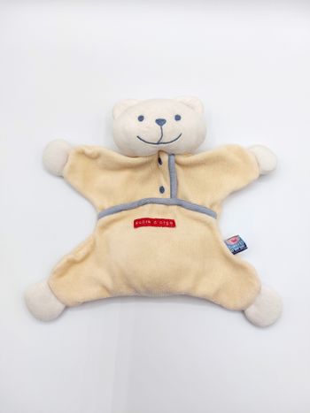 Doudou plat ours jaune blanc SUCRE D’ORGE pyjama bleu jaune rouge Sos doudou