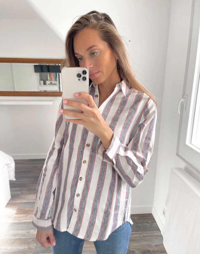 🌟 Chemise à rayures blanc gris et rouge - photo numéro 7