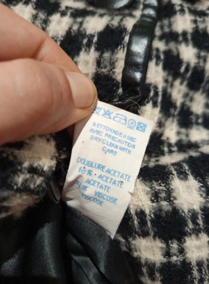 🔝 Manteau long carreaux vichy similicuir Gérard Pasquier noir et blanc L 40 laine et nylon - photo numéro 9