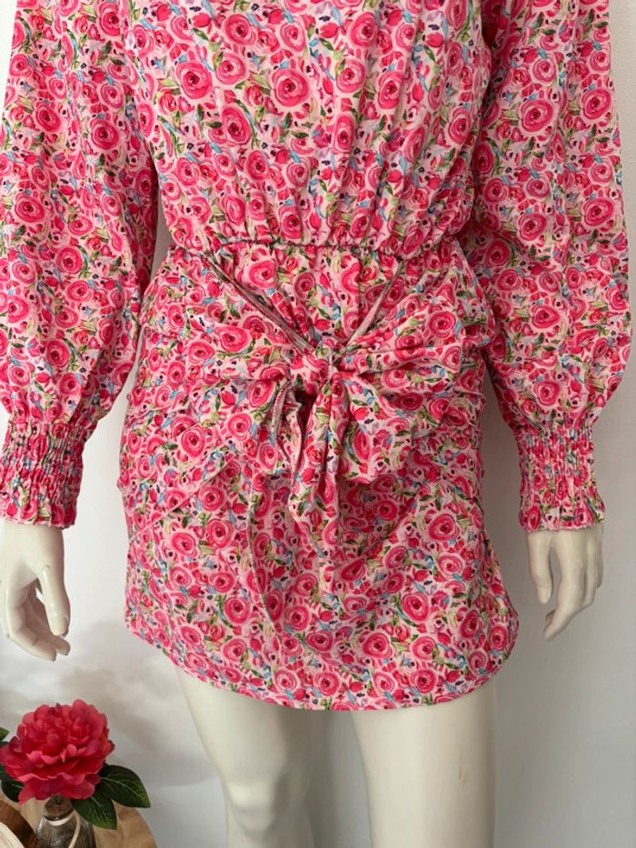🌺Robe manche longue rose au motif fleuris Taille unique (34-36)🌺 - photo numéro 3