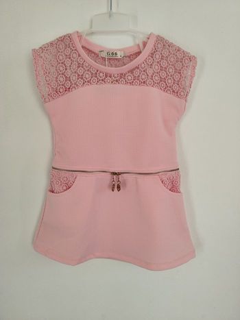 Robe fille rose dentelle zip décoratif – 2-3 ans – 92% polyester 8% élasthanne – Chic & confortable