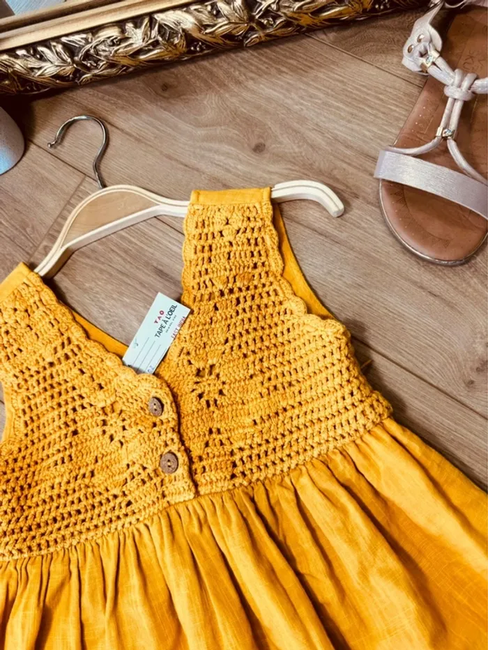 Taille 8 ans robe d’été fille TAO moutarde Neuve * crochet * 🌸 - photo numéro 2