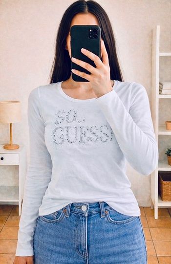 Tshirt blanc strass guess s