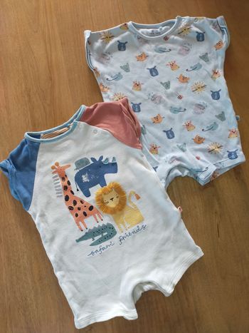 Lot de 2 barboteuses/combi-shorts safari 3 mois