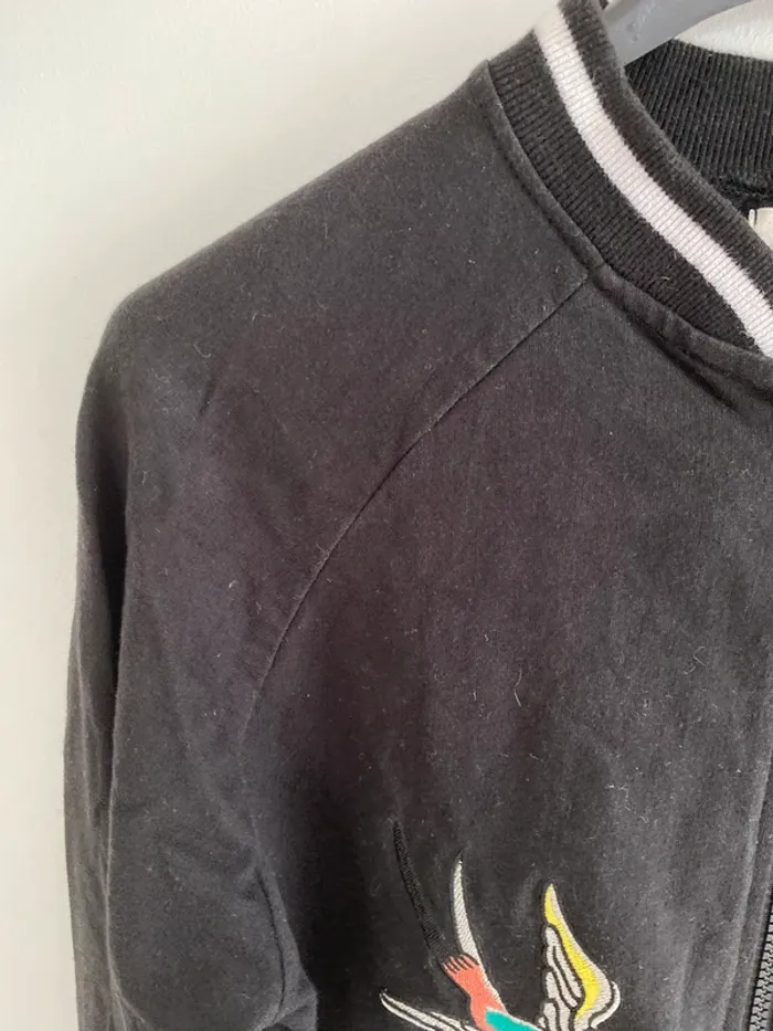 Veste zippé brave soul noir noir broderie oiseaux multicolores - photo numéro 2