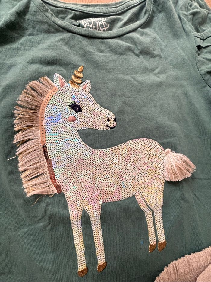 Ensemble t-shirt licorne kaki et short beige 8/10 ans - photo numéro 2