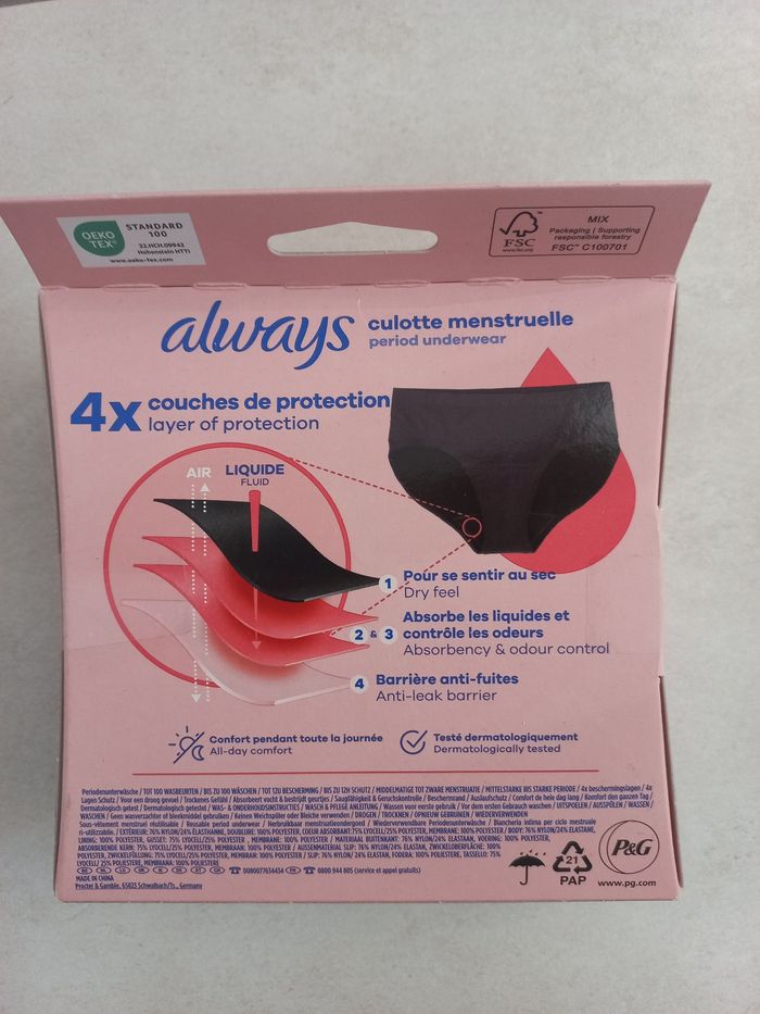 Always culotte menstruelle lavable T L - Neuve - photo numéro 4
