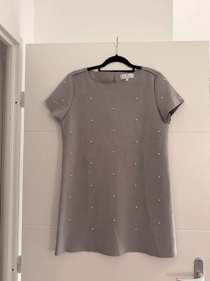 Robe tunique rose gris perle suédine neuf Kleid dress Vestido Vestito jurk jumpsuit femme mujer - photo numéro 4