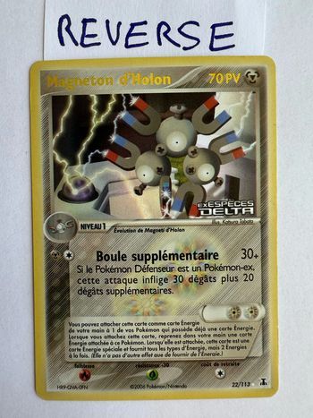 Carte Pokémon Magnéton d’Holon reverse 22/113 Ex Espèces Delta FR Usée
