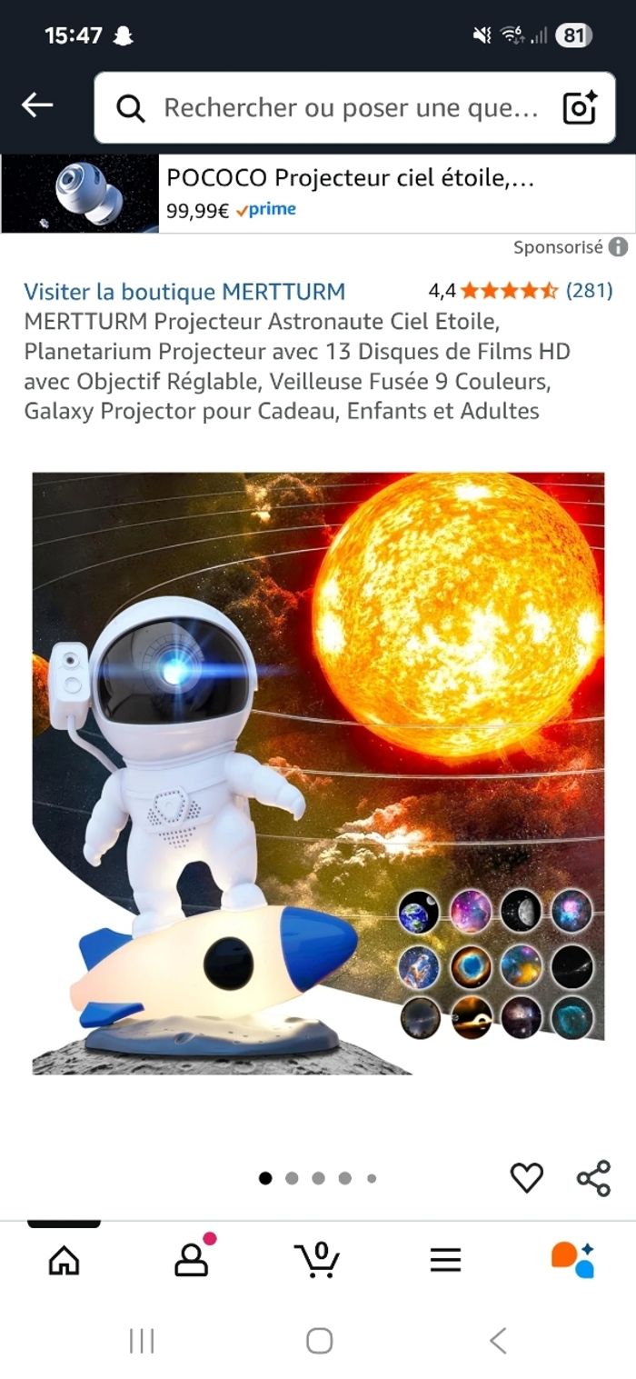 Veilleuse astronaute ciel etoile