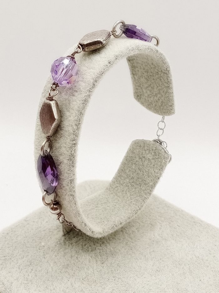 Bracciale donna argento 925 pietre viola misura fino a  20.5 cm - photo numéro 2