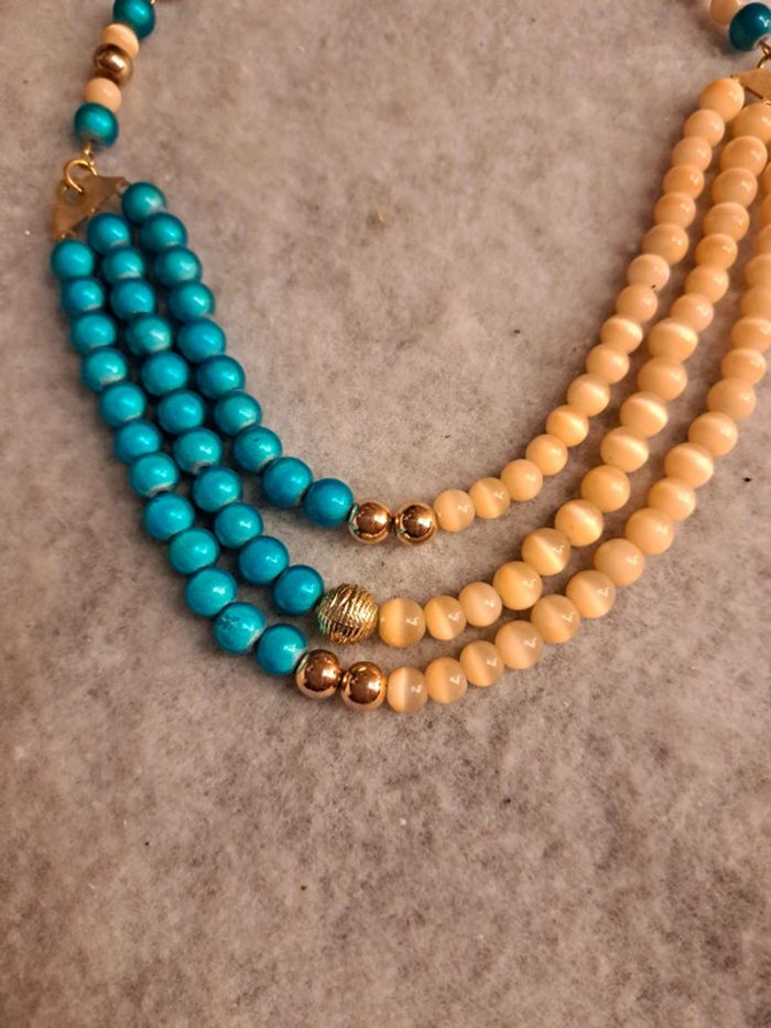 Collier ras de cou bleu abricot - photo numéro 5