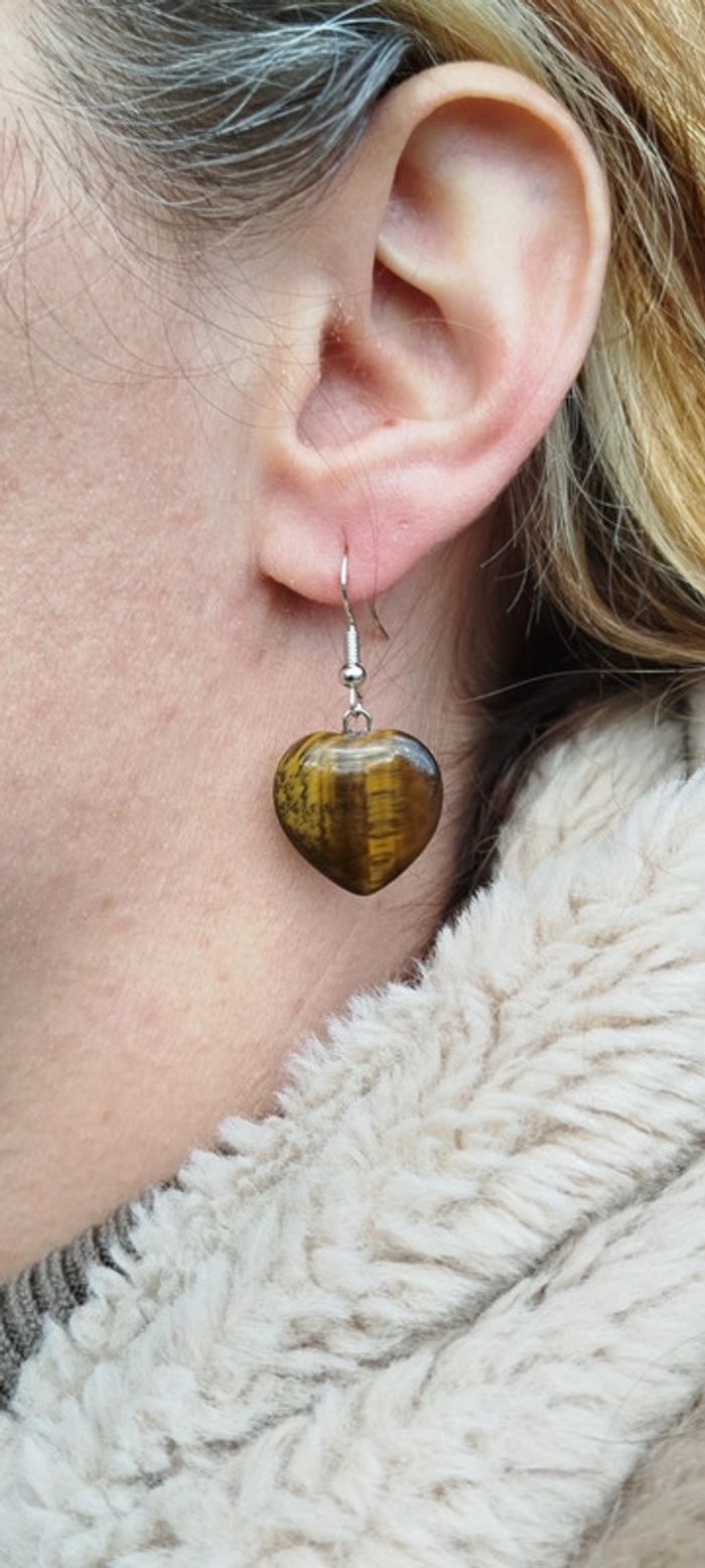 Boucles d'oreilles Argent en Œil de Tigre - photo numéro 2