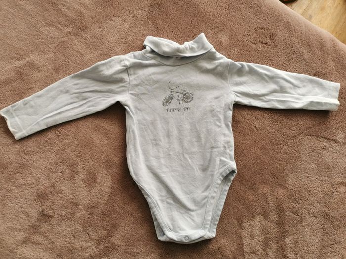 Lot 2 bodies col roulé bleus grain de blé 6 mois - photo numéro 8