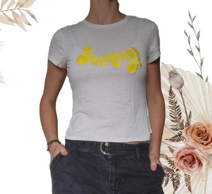 Tee-shirt blanc manches courtes Sunny jaune H&M S