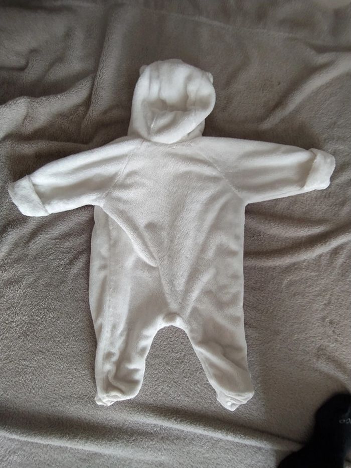 Combi pilote 3-6mois blanche velours - photo numéro 2