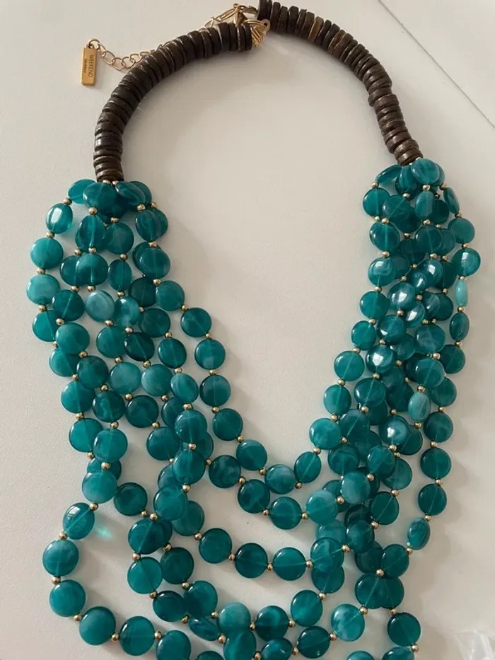 Collier Week-end MaxMara perles turquoise multi-rangs - photo numéro 4