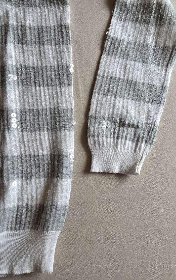 Mango Pull rayé gris et blanc à sequins - Taille XS (34) - photo numéro 4