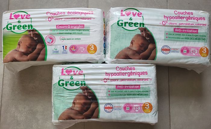 3 paquets de couches love and green taille 3