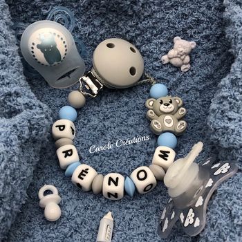 Attache tétine personnalisé en silicone ourson 3d