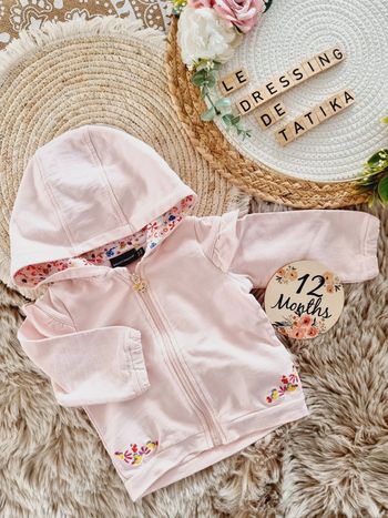 Gilet capuche rose bébé fille 12mois