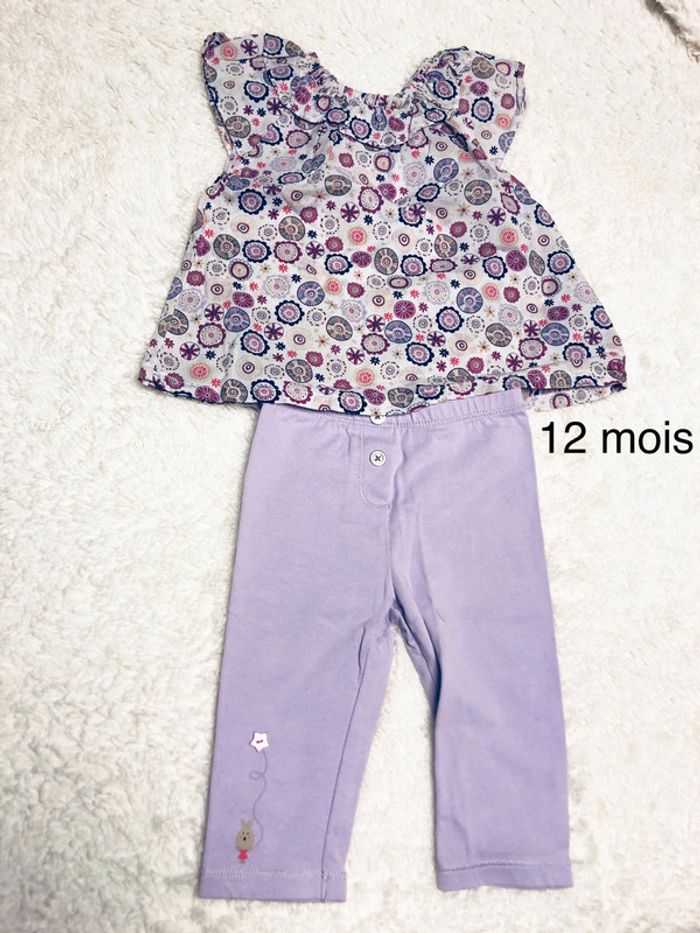 Ensemble Blouse legging parme 12m