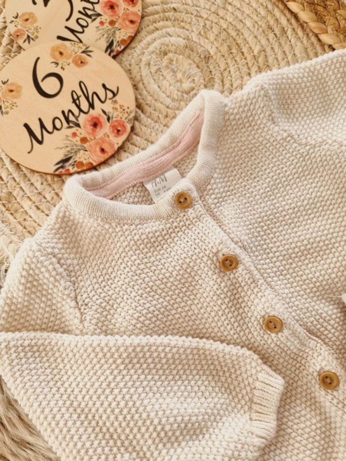 Ensemble gilet maille et bloomer barboteuse 3/6mois fille - photo numéro 2