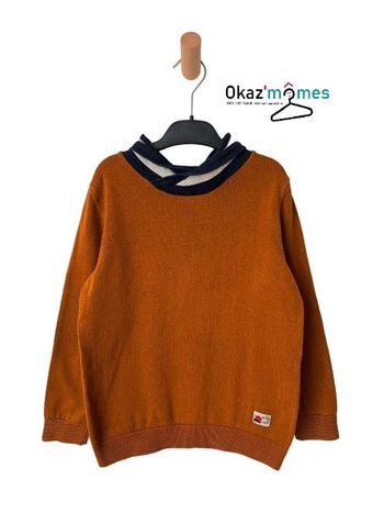 Pull fin camel avec col rayé marin - Kiabi 8 ans