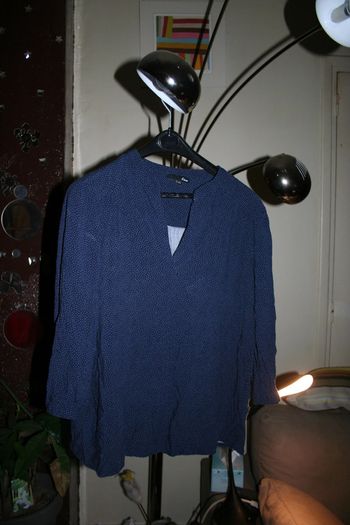 🌸Tunique Blouse manches longues  fluide oversize bleu marine à pois "Taille 44" Etam"🌸