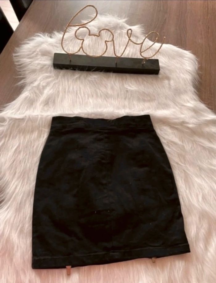 Très belle jupe noire en jeans doubles fermetures 🥰 taille 32 tally weijl - photo numéro 3