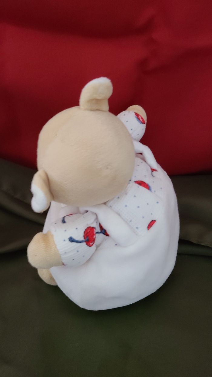 Doudou ours beige blanc cerise NOUKIE'S - photo numéro 4
