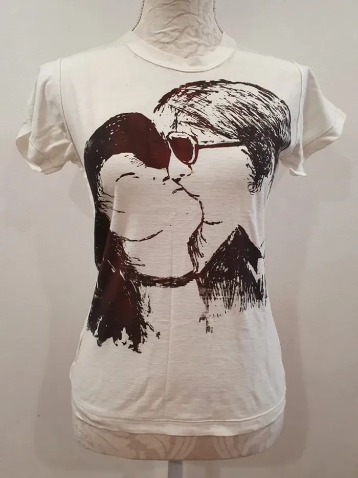 Tee shirt blanc noir taille S 36 John lennon yoko ono - photo numéro 4