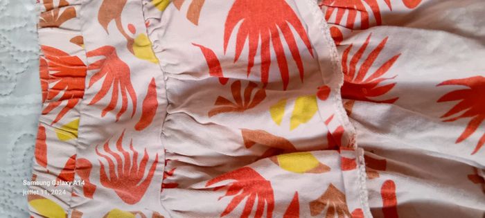 Jupe courte à volants motif feuillage corail fille 8 ans vert baudet - photo numéro 7