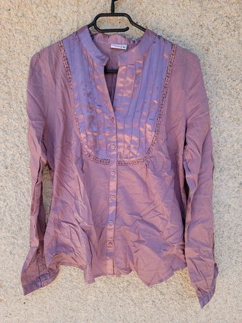 Chemisier manches longues satin old money vintage purple