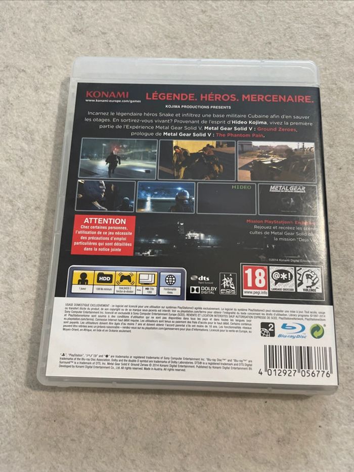 Metal Gear Solid V Ground Zeroes Jeu PS3 Playstation 3 Complet FR - photo numéro 3