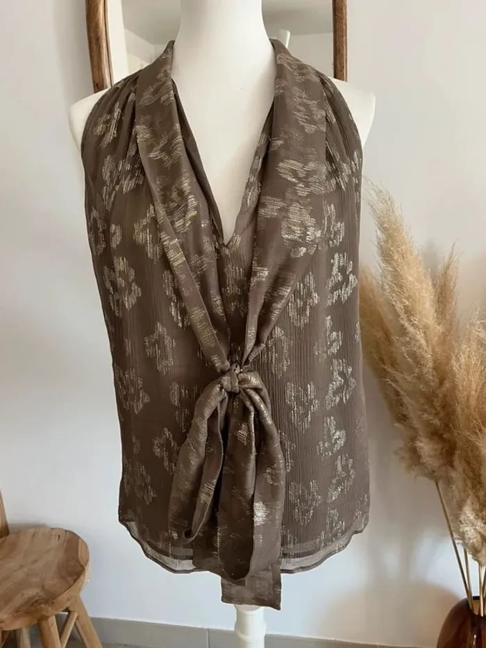 Blouse sans manches marron et doré Stella McCarteney - photo numéro 3