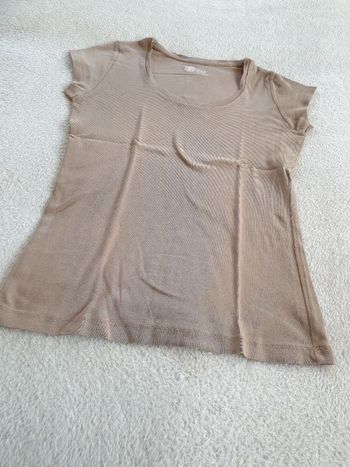 T-shirt fle col rond beige L