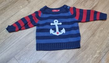 pull garçon tissaia bleu et rouge à rayure taille 3 mois